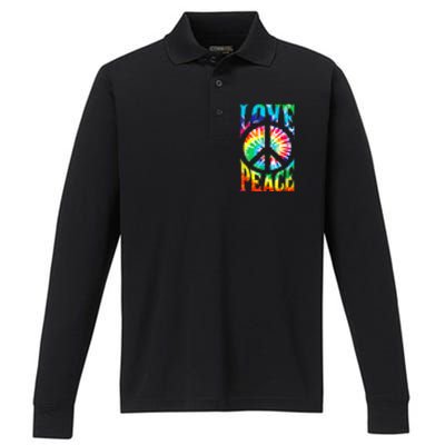 Peace Sign Love Shirt 60s 70s Tie Die Hippie Costume Performance Long Sleeve Polo