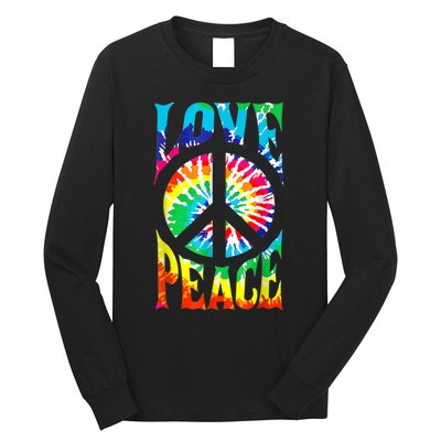 Peace Sign Love Shirt 60s 70s Tie Die Hippie Costume Long Sleeve Shirt