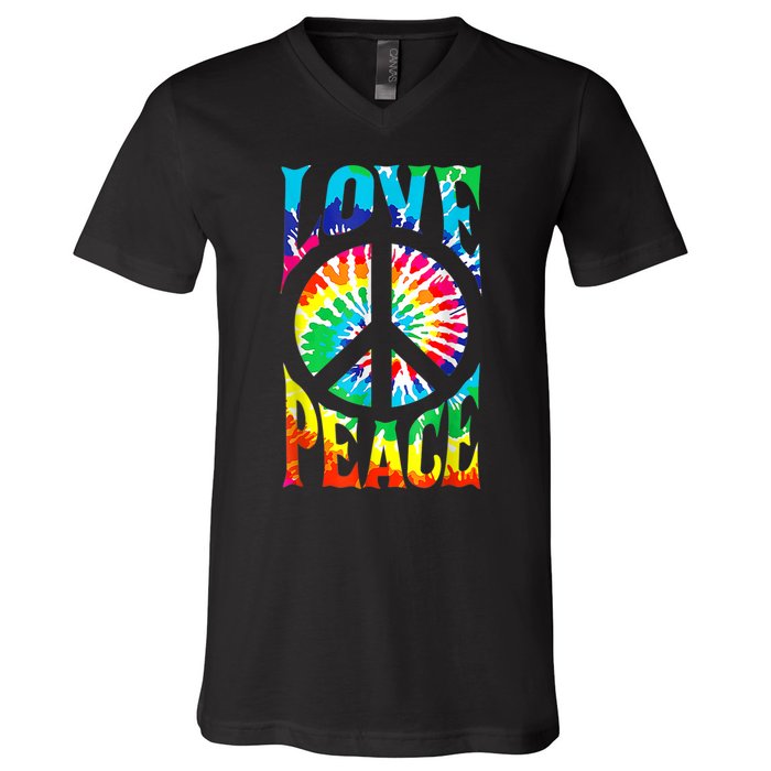 Peace Sign Love Shirt 60s 70s Tie Die Hippie Costume V-Neck T-Shirt