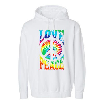 Peace Sign Love Shirt 60s 70s Tie Die Hippie Costume Garment-Dyed Fleece Hoodie