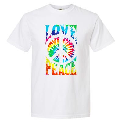 Peace Sign Love Shirt 60s 70s Tie Die Hippie Costume Garment-Dyed Heavyweight T-Shirt