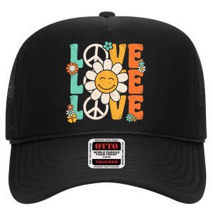 Peace Sign Love 60s 70s 80s Costume Groovy Theme Party High Crown Mesh Back Trucker Hat