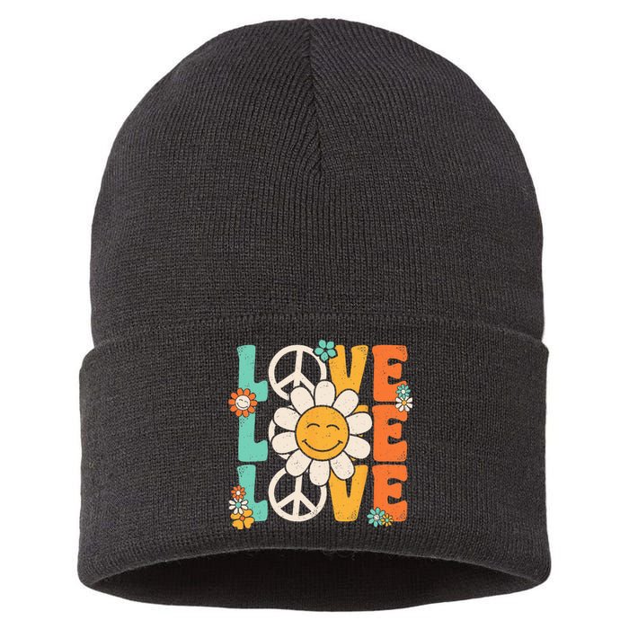 Peace Sign Love 60s 70s 80s Costume Groovy Theme Party Sustainable Knit Beanie