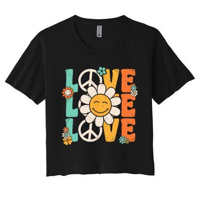 Peace Sign Love 60s 70s 80s Costume Groovy Theme Party Women's Crop Top Tee