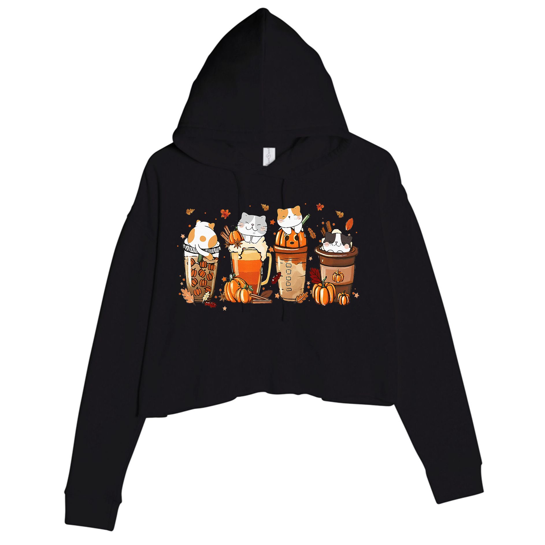 Pumpkin Spice Latte Costume For Cats Lover Crop Fleece Hoodie
