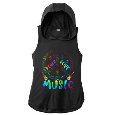 Peace Sign Love Music 60s 70s Tie Die Hippie Costume Ladies PosiCharge Tri-Blend Wicking Draft Hoodie Tank