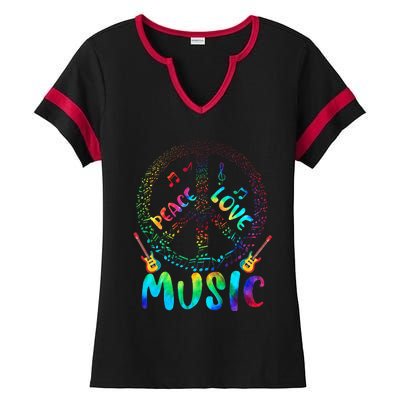 Peace Sign Love Music 60s 70s Tie Die Hippie Costume Ladies Halftime Notch Neck Tee