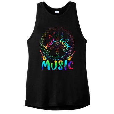 Peace Sign Love Music 60s 70s Tie Die Hippie Costume Ladies PosiCharge Tri-Blend Wicking Tank