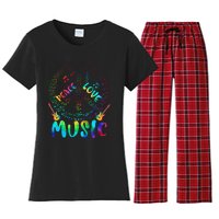 Peace Sign Love Music 60s 70s Tie Die Hippie Costume Women's Flannel Pajama Set