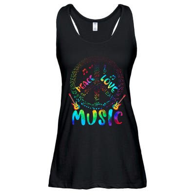 Peace Sign Love Music 60s 70s Tie Die Hippie Costume Ladies Essential Flowy Tank