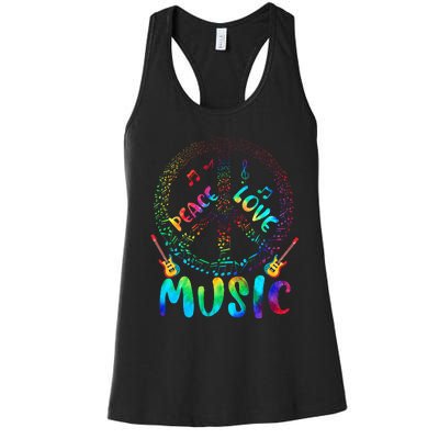 Peace Sign Love Music 60s 70s Tie Die Hippie Costume Women's Racerback Tank