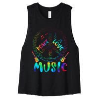 Peace Sign Love Music 60s 70s Tie Die Hippie Costume Women's Racerback Cropped Tank