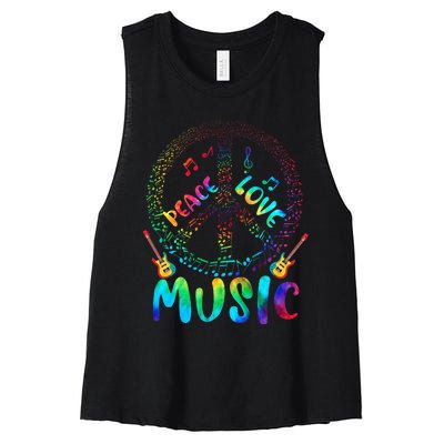 Peace Sign Love Music 60s 70s Tie Die Hippie Costume Women's Racerback Cropped Tank