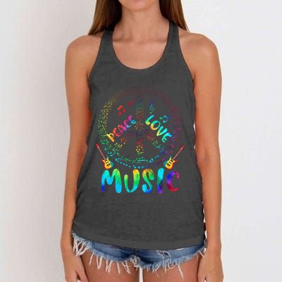 Peace Sign Love Music 60s 70s Tie Die Hippie Costume Women's Knotted Racerback Tank