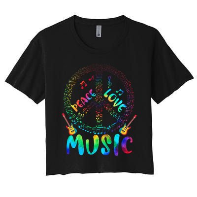 Peace Sign Love Music 60s 70s Tie Die Hippie Costume Women's Crop Top Tee