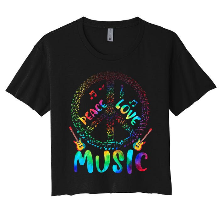 Peace Sign Love Music 60s 70s Tie Die Hippie Costume Women's Crop Top Tee