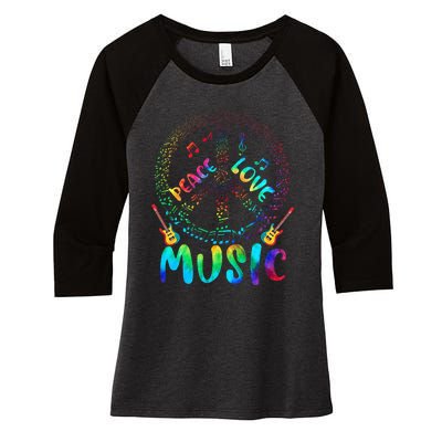 Peace Sign Love Music 60s 70s Tie Die Hippie Costume Women's Tri-Blend 3/4-Sleeve Raglan Shirt