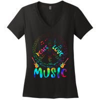 Peace Sign Love Music 60s 70s Tie Die Hippie Costume Women's V-Neck T-Shirt