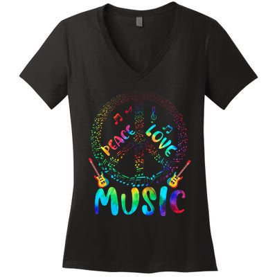 Peace Sign Love Music 60s 70s Tie Die Hippie Costume Women's V-Neck T-Shirt