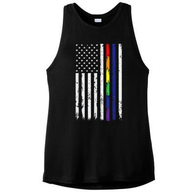 Police Support Lgbt G.A.Y Pride Thin Red Line Rainbow Flag Ladies PosiCharge Tri-Blend Wicking Tank