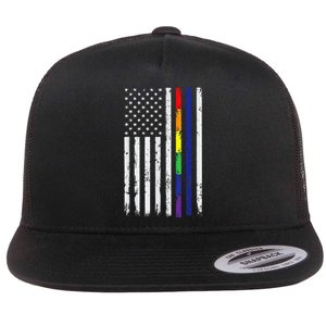 Police Support Lgbt G.A.Y Pride Thin Red Line Rainbow Flag Flat Bill Trucker Hat