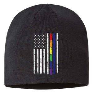 Police Support Lgbt G.A.Y Pride Thin Red Line Rainbow Flag Sustainable Beanie