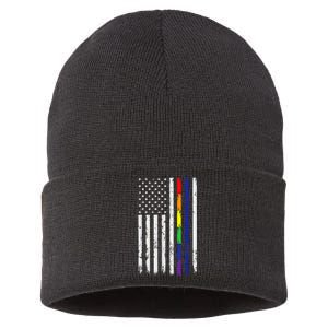 Police Support Lgbt G.A.Y Pride Thin Red Line Rainbow Flag Sustainable Knit Beanie