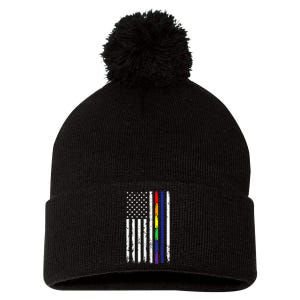 Police Support Lgbt G.A.Y Pride Thin Red Line Rainbow Flag Pom Pom 12in Knit Beanie