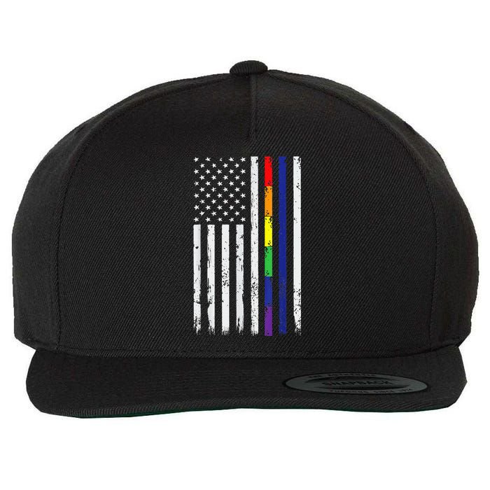 Police Support Lgbt G.A.Y Pride Thin Red Line Rainbow Flag Wool Snapback Cap