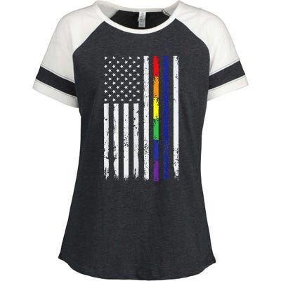 Police Support Lgbt G.A.Y Pride Thin Red Line Rainbow Flag Enza Ladies Jersey Colorblock Tee