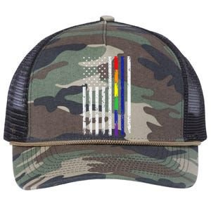 Police Support Lgbt G.A.Y Pride Thin Red Line Rainbow Flag Retro Rope Trucker Hat Cap