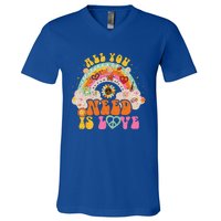 PEACE SIGN LOVE 60s 70s Hippie Groovy Vibes Halloween V-Neck T-Shirt