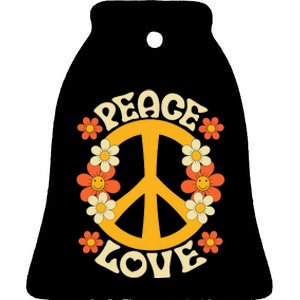 Peace Sign Love 60s 70s Costume 70 Theme Party Groovy Hippie Ceramic Bell Ornament