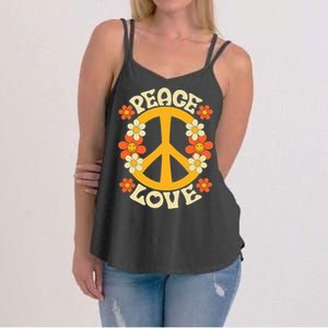 Peace Sign Love 60s 70s Costume 70 Theme Party Groovy Hippie Women's Strappy Tank