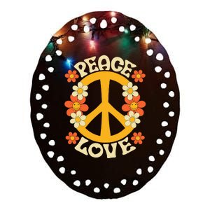 Peace Sign Love 60s 70s Costume 70 Theme Party Groovy Hippie Ceramic Oval Ornament