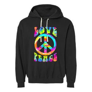 PEACE SIGN LOVE 60s 70s Tie Dye Hippie Costume Garment-Dyed Fleece Hoodie