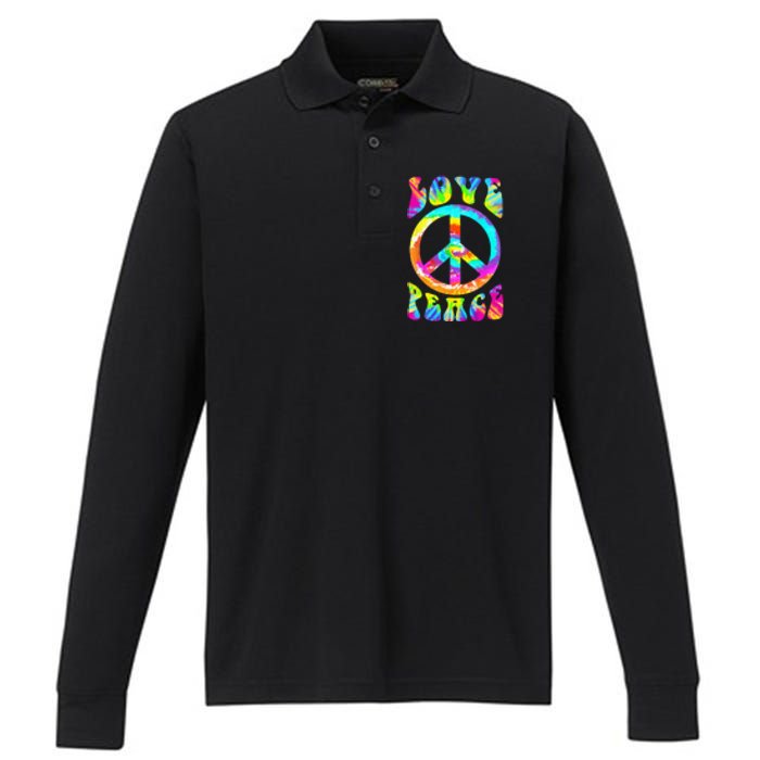 PEACE SIGN LOVE 60s 70s Tie Dye Hippie Costume Performance Long Sleeve Polo