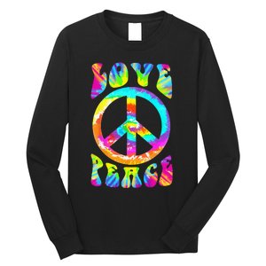 PEACE SIGN LOVE 60s 70s Tie Dye Hippie Costume Long Sleeve Shirt