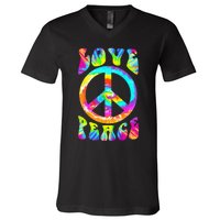 PEACE SIGN LOVE 60s 70s Tie Dye Hippie Costume V-Neck T-Shirt