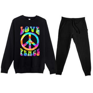 PEACE SIGN LOVE 60s 70s Tie Dye Hippie Costume Premium Crewneck Sweatsuit Set