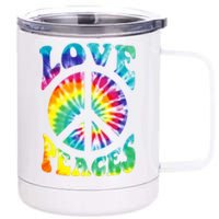 Peace Sign Love 60S 70S Tie Dye Hippie Costume 12 oz Stainless Steel Tumbler Cup