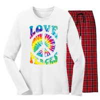 Peace Sign Love 60S 70S Tie Dye Hippie Costume Women's Long Sleeve Flannel Pajama Set 