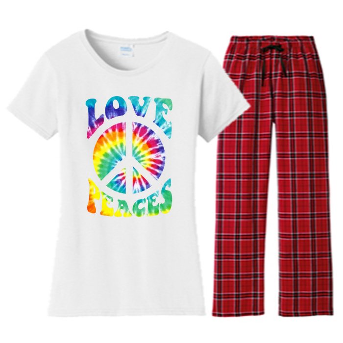 Peace Sign Love 60S 70S Tie Dye Hippie Costume Women's Flannel Pajama Set