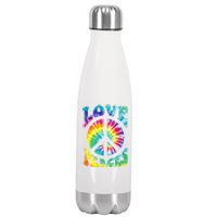 Peace Sign Love 60S 70S Tie Dye Hippie Costume Stainless Steel Insulated Water Bottle