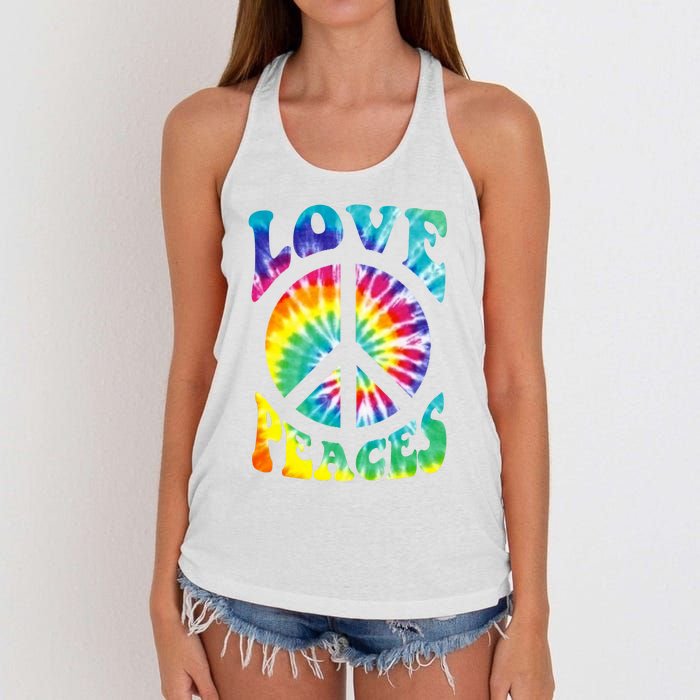 Peace Sign Love 60S 70S Tie Dye Hippie Costume Women's Knotted Racerback Tank