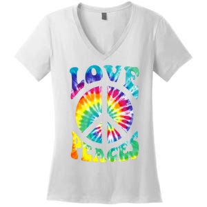 Peace Sign Love 60S 70S Tie Dye Hippie Costume Women's V-Neck T-Shirt