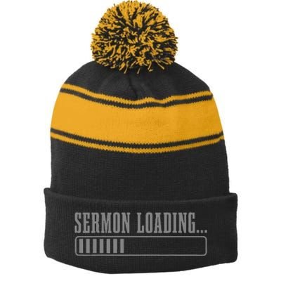 Pastor Sermon Loading Funny Preacher Bible Christian Stripe Pom Pom Beanie