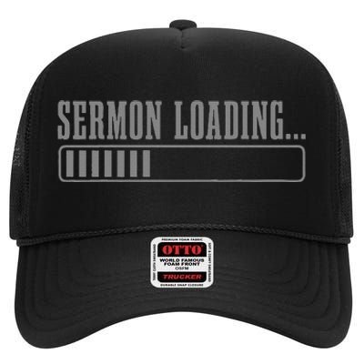 Pastor Sermon Loading Funny Preacher Bible Christian High Crown Mesh Back Trucker Hat