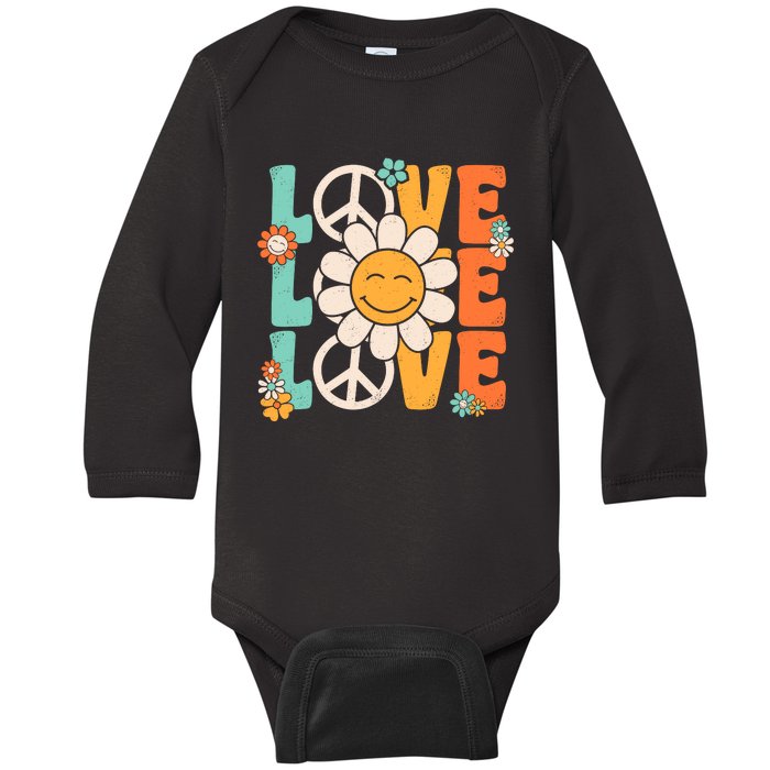 Peace Sign Love 60s 70s 80s Costume Groovy Theme Party Baby Long Sleeve Bodysuit