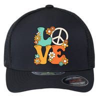 Peace Sign Love 60s 70s Groovy Hippie Theme Party Flexfit Unipanel Trucker Cap